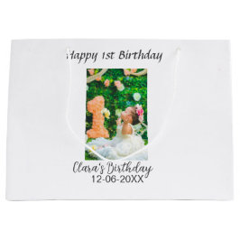 ハッピー1歳の誕生日の写真シンプルのエレガントCutemodern ラージペーパーバッグ