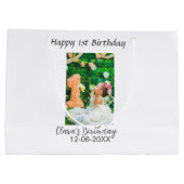 ハッピー1歳の誕生日の写真シンプルのエレガントCutemodern ラージペーパーバッグ (裏面)