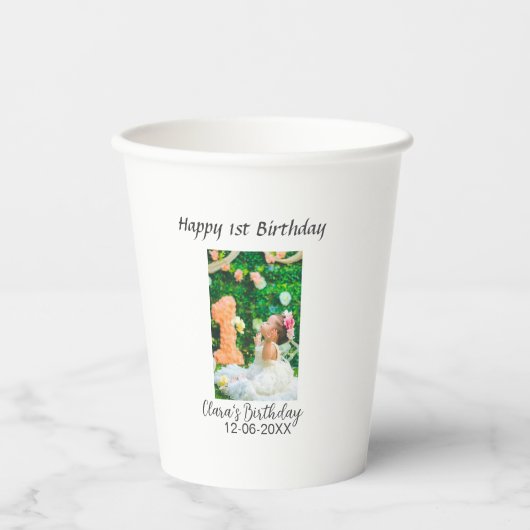 ハッピー1歳の誕生日の写真シンプルのエレガントCutemodern 紙コップ (正面)