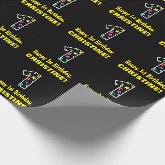 ハッピー1歳の誕生日、おもしろいカラフルスターパターン1 ラッピングペーパー (角)