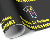 ハッピー1歳の誕生日、おもしろいカラフルスターパターン1 ラッピングペーパー (ロールコーナー)