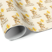 ハッピー1歳の誕生日、クマユニセックスファースト誕生日 ラッピングペーパー (ロールコーナー)