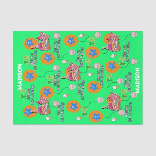 ハッピー10誕生日ティッシュペーパー#10グリーン 薄葉紙 (正面)