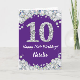 ハッピー10誕生日パープルとシルバーグリッターカード カード