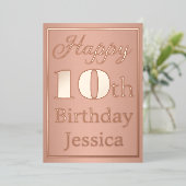 ハッピー10誕生日ピンク金ゴールドガーリーテン 箔招待状 (立ち正面)