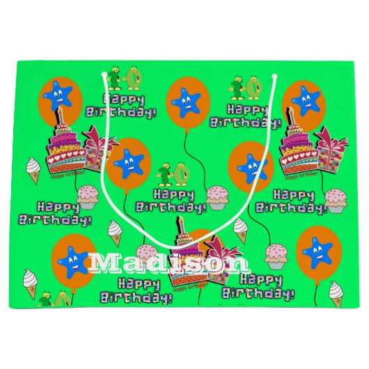 ハッピー10誕生日抱き枕#10グリーン ラージペーパーバッグ (正面)