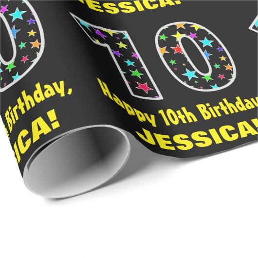 ハッピー10誕生日、おもしろいカラフルスターパターン10 ラッピングペーパー (ロールコーナー)