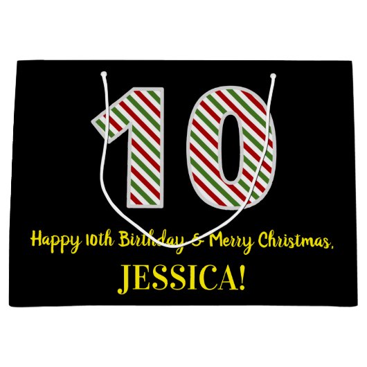 ハッピー10誕生日&メリークリスマス,名前をカスタムする ラージペーパーバッグ (正面)