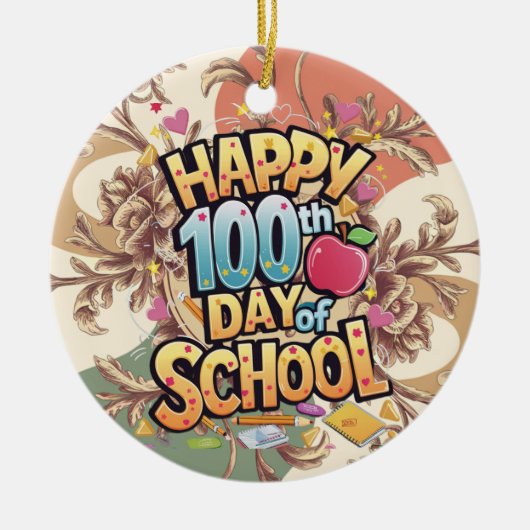ハッピー100日の学校先生 セラミックオーナメント (正面)