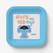 ハッピー100日ベークイルエレファントパーソナライズされた ペーパープレート (正面)