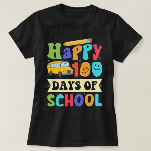 ハッピー100日学校 100日カウントダウン 100日 Tシャツ (デザイン正面)