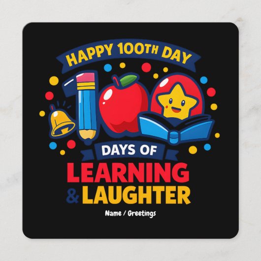 ハッピー100日目の学校での学びと笑い  招待状 (正面)