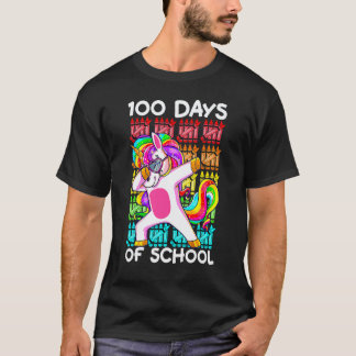ハッピー100日目の学校 ダビングユニコーン女の子 紅茶 Tシャツ