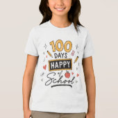 ハッピー100日目を迎えた先生 幼稚園 トライブレンドTシャツ (正面)