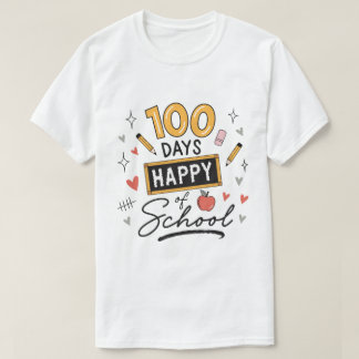 ハッピー100日目を迎えた先生 幼稚園 Tシャツ