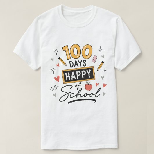ハッピー100日目を迎えた先生 幼稚園 Tシャツ (デザイン正面)