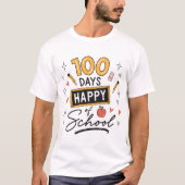 ハッピー100日目を迎えた先生 幼稚園 Tシャツ (正面)