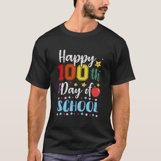 ハッピー100日目学校カラフルな先生と生徒 Tシャツ (正面)
