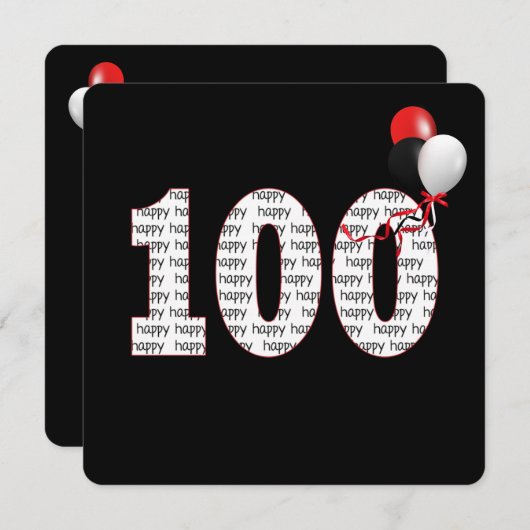 ハッピー100誕生日オンブラック招待状 招待状 (正面/裏面)