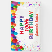 ハッピー100誕生日カラフルバルーン白 横断幕 (縦)