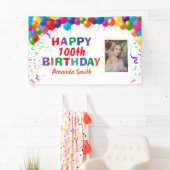 ハッピー100誕生日カラフルバルーン白 横断幕 (インサイチュ)