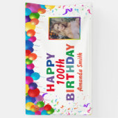 ハッピー100誕生日カラフルバルーン白 横断幕 (縦)