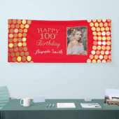 ハッピー100誕生日バナーレッドと金ゴールド写真 横断幕 (トレードショー)