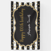 ハッピー100誕生日バナー。金ゴールドグリッター紙吹雪 横断幕 (縦)