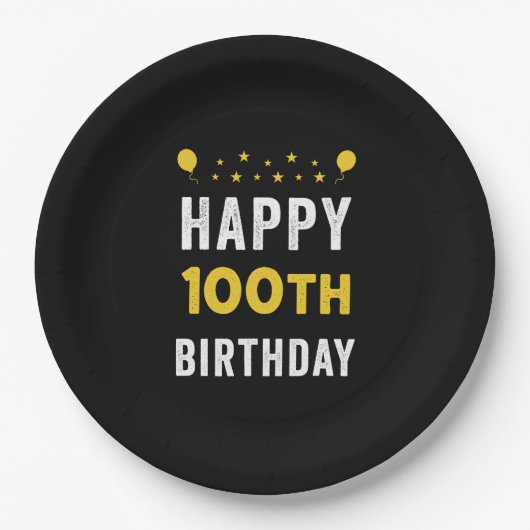 ハッピー100誕生日100代お祝いパーティー ペーパープレート (正面)