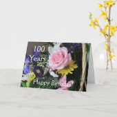 ハッピー100誕生日!ピンクのローズブーケ カード (黄色い花)