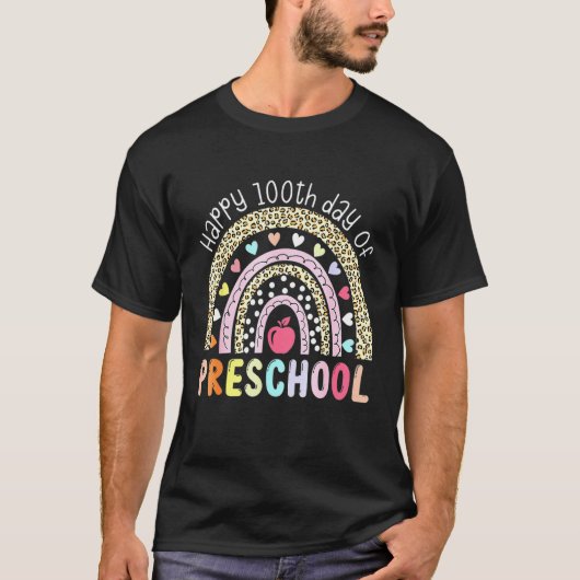 ハッピー100th日のプリスクール先生ヒョウ雨b tシャツ (正面)