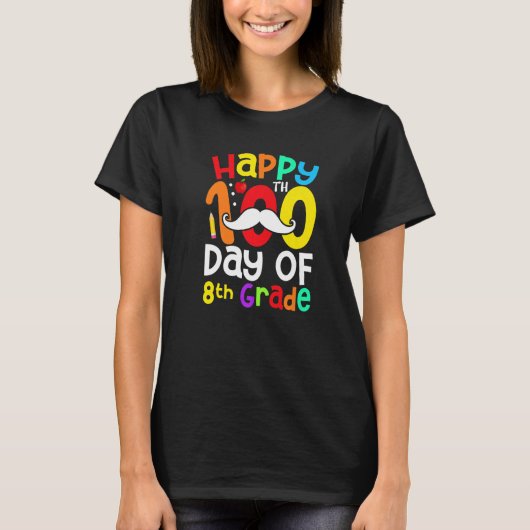 ハッピー100th日8年生の口ひげ先生スタッド tシャツ (正面)