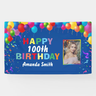 ハッピー100th誕生日カラフルバルーン 横断幕