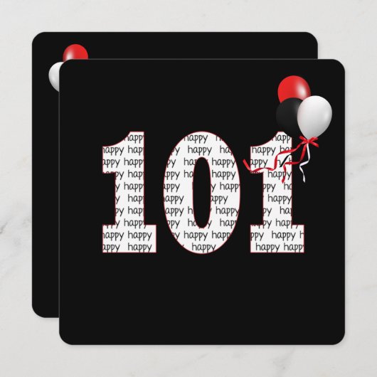 ハッピー101番誕生日オンブラック招待状 招待状 (正面/裏面)