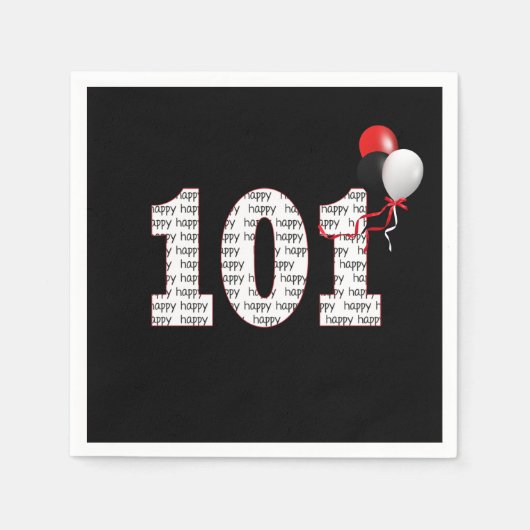 ハッピー101誕生日オンブラックナプキンス スタンダードカクテルナプキン (正面)