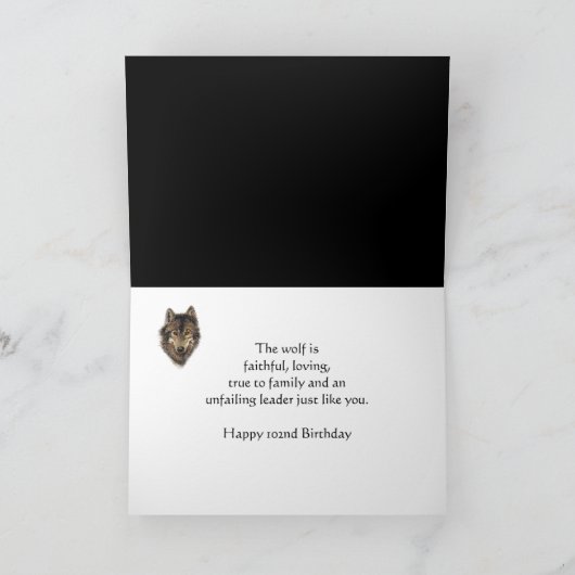 ハッピー102番目の誕生日と水色ウルフ カード (内部)