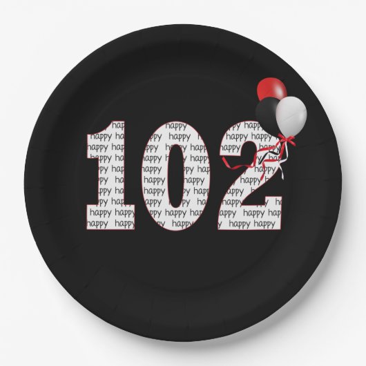 ハッピー102番目の誕生日オンブラック紙プレート ペーパープレート (正面)