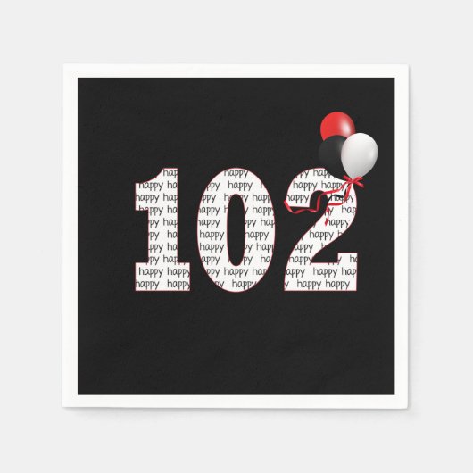 ハッピー102誕生日オンブラックナプキンス スタンダードカクテルナプキン (正面)