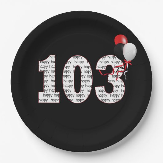ハッピー103番目の誕生日オンブラック紙プレート ペーパープレート (正面)