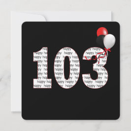 ハッピー103番誕生日オンブラック招待状 招待状