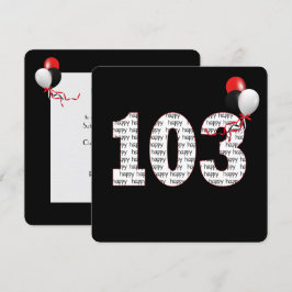ハッピー103番誕生日オンブラック招待状 招待状