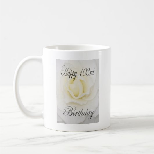 ハッピー103番誕生日白花 コーヒーマグカップ (左)