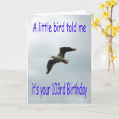 ハッピー103番誕生日飛んでいるカモメ カード (黄色い花)