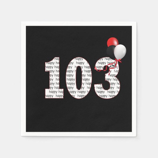 ハッピー103誕生日オンブラックナプキンス スタンダードカクテルナプキン (正面)