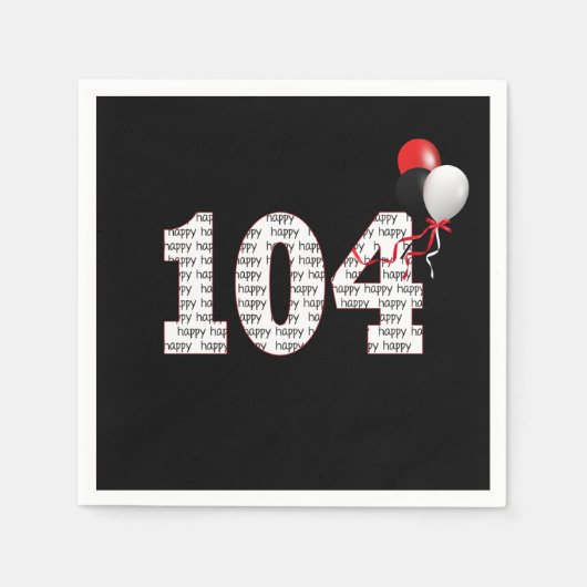 ハッピー104誕生日オンブラックナプキンス スタンダードカクテルナプキン (正面)