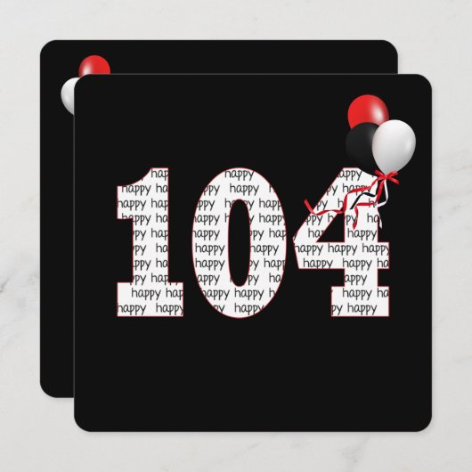 ハッピー104th誕生日オンブラック招待状 招待状 (正面/裏面)