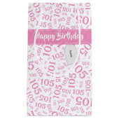 ハッピー105誕生日ピンクと白のナンバーパターン スモールペーパーバッグ (正面)
