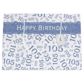 ハッピー105誕生日ブルーとホワイトのナンバーパターン ラージペーパーバッグ (正面)