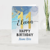 ハッピー11誕生日水彩青と金ゴールドボーイ カード (正面)