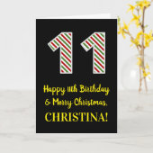 ハッピー11誕生日&メリークリスマス，名前をカスタムする カード (黄色い花)